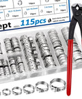 115Pcs 10 Sizes 304 Stainless Steel Single Ear Hose Clamps Set With Ear Clamp Pliers Crimp Hose Clamps for Auto Vehicles