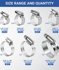 52 Piece Hose Clamp Kit In Premium 304 Stainless Steel With Adjustable Worm Gear Clamps From One Quarter Inch To One And A Half Inch Six To Thirty Eight Millimeter For Plumbing Automotive And Mechanical Applications A Durable Corrosion Resistant Clamp Set