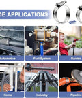 Wide applications of 215 Piece 304 Stainless Steel Hose Clamp Kit One Quarter To Two And A Half Inches Worm Gear Clamps 6 To 63 Millimeters.