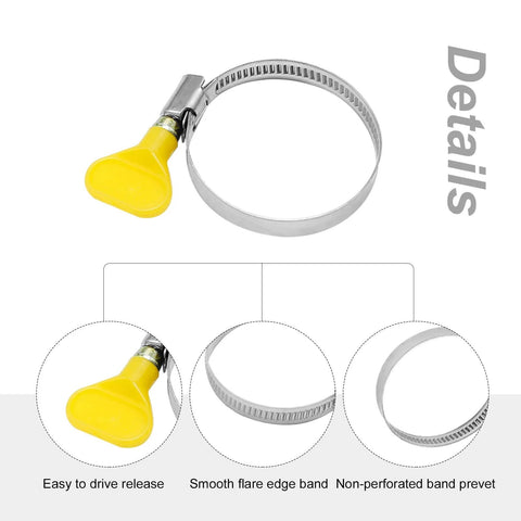 10 Pack Stainless Steel Hose Clamps 1.25 To 2 Inches Butterfly Thumb Screw Yellow Key Type Adjustable Clamps 32 To 50 mm 9 mm Bandwidth Durable Corrosion Resistant ABS Plastic Handle For Plumbing And Automotive Use