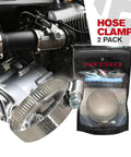 Stainless Steel Hose Clamps Set Two Adjustable Hose Clamps From One And A Quarter Inch To Two And A Quarter Inch 32 To 57 Mm Heavy Duty Radiator Fuel Line Plumbing Automotive Mechanical Applications shown with engine setup