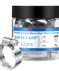 12 Pack Heavy Duty Stainless Steel Hose Clamps 304 Adjustable Worm Gear Drive Five Eighths Inch To One And One Sixteenth Inch Range 12mm Band Width For Plumbing Garden Automotive And Industrial Use