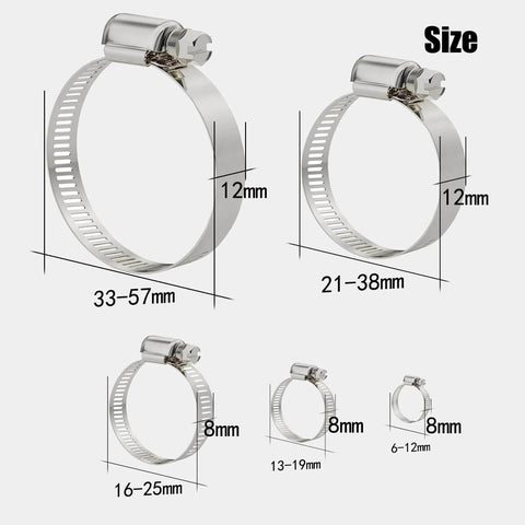 Stainless Steel Hose Clamps Assortment Kit Twenty Five Pieces Worm Gear Hose Clamp Adjustable From One Quarter Inch To Two And One Quarter Inch For Plumbing Automotive And Mechanical Applications Durable Corrosion Resistant 304 Stainless Steel