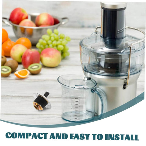 Stainless Steel Juicer Coupling Replacement Plug And Play Drive Connector next to a juicer with fruit, durable kitchen accessory.
