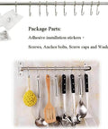 Kitchen Sliding Hooks, Stainless Steel Hanging Rack Rail Organize Kitchen Utensil Removable S Hook for Towel, Spoon, Wall Mounted Hanger