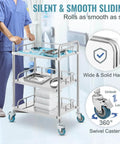 Stainless Steel Lab Rolling Cart With 3 Shelves, Heavy-Duty Lab Serving Cart With Guardrails And Swivel Casters For Clinic, Hospital, Dental Office Or Salon, Generous Space Between Shelves, 26.38 x 15.55 x 34.13 Inches, By VEVOR