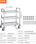 Stainless Steel Lab Cart With Three Shelves 400 Pounds Capacity Locking Wheels Medical Utility Cart For Lab Clinic Kitchen Salon Durable And Easy To Clean Corrosion Resistant Mobile Storage Trolley