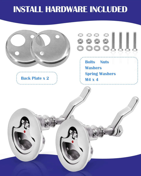 316 Stainless Steel Flush Boat Deck Hatch Latch For Marine Use Twist Design Non Locking Round D Handle Fits 2 Inch Cutouts Includes Mounting Accessories And Fasteners For Secure Corrosion Resistant Hatch Access