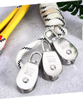 3pcs Heavy Duty Stainless Pulley Swivel Lifting Wire Rope Crane for Construction DIY Projects with rope