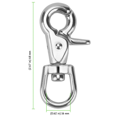 4 Pack 2.67 Inch Trigger Snap Hooks With 360 Degree Swivel Lobster Clasps Stainless Steel 316 Heavy Duty Clips, front view