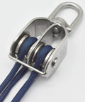 2 Packs Stainless M20 Double Pulley Block Lifting Teaction Wheel Wire Rope Crane for Lifting and Hanging with blue rope