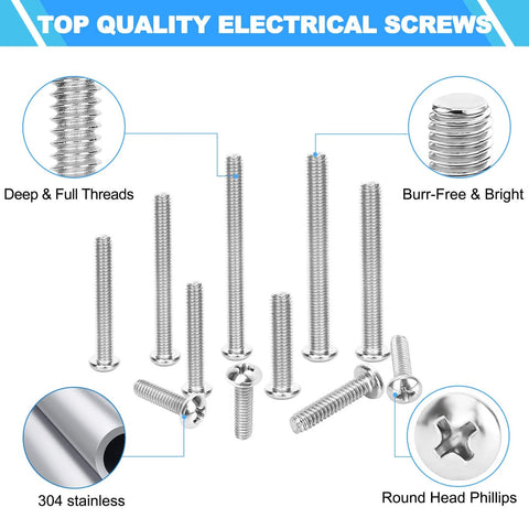 Machine Screws 100 Piece Phillips Pan Head Electricians Kit Size 6 32 And 8 32 Stainless 304 For Electrical Wall Plates