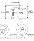 Technical diagram of 2 Inch Stainless Steel Marine Cam Latch For Boat Hatch Lock Recessed Pull Handle with dimensions