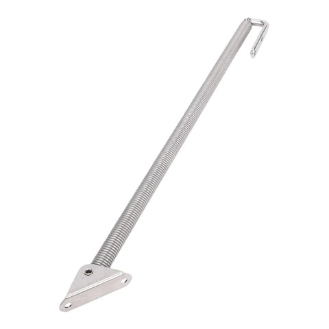Jonlaki boat hatch support spring, 250mm, 316 stainless steel, side view with mounting bracket