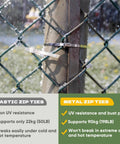Heavy Duty Metal Zip Ties With Cutter For Outdoor Use UV Resistant Stainless Steel securing a fence