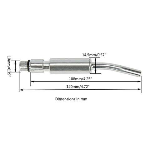Stainless bearing tube nozzle set for car interior blow guns with M10x1 thread and 12 cm length, showing dimensions.