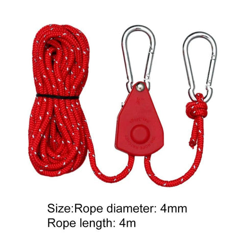 Stainless Steel Nylon Adjustable Rope Fastener With Fixed Buckle And Pulley For Awning Wind Ropes, 4m Length, 4mm Diameter