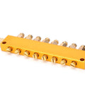 Gold-colored oil distributor block with multiple outlets, similar to Stainless Steel Oil Distributor With 1 Inlet And 8 Outlets