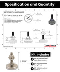 Diagram and components of the Beefy Stainless Steel Outdoor Leveler Kit with Four 3/8-16 Leg Levelers for cabinets and patio furniture.