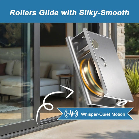 Side view of Pella Sliding Patio Door Rollers Set 2 Pack With Adjustable Height Stainless Steel Ball Bearings Rust Resistant Wheels