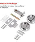 304 Stainless Steel Keyless Pocket Door Lock For Corridor Sliding Doors With Hidden Recessed Cup Install Brushed Silver Door Handles Easy Installation No Keys Required Durable Privacy Solution with complete hardware package.