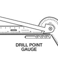 Compact stainless steel 6 in 1 pocket ruler and gauge showing drill point gauge and etched measurements in millimeters