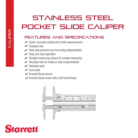 Starrett 1025-6 Slide Caliper Stainless Steel Nib Jaw with features, 0 to 6 Inch Range, for precise measurements in machining.