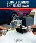 Heavy Duty M22 To Three Eighth Inch Quick Disconnect Kit For Pressure Washers Stainless Steel Quick Connect Adapters shown in use
