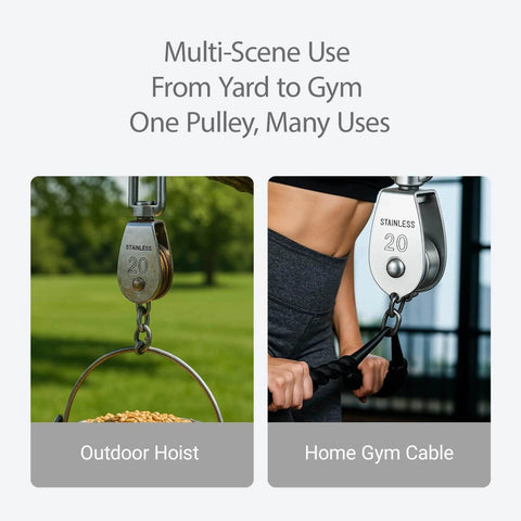 304 Stainless Steel Swivel Pulley Block M20, 3/4 in (0.75") Single Wheel used for outdoor hoist and home gym cable