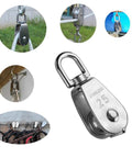 2pcs Stainless Steel M25 Lifting Crane Single Wheel Swivel Snatch Pulley Block 1/4" Rope x 1" Sheave Pulley Roller, 330 lbs Load, various views