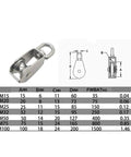 Stainless Steel Pulley M15 Single Wheel Swivel Lifting Rope Pulley Set Lifting Wheel Tools(M15) with dimensions chart