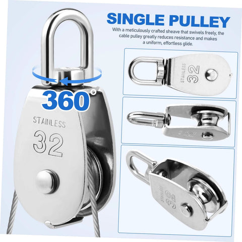 3pcs Heavy Duty Stainless Pulley Swivel Lifting Wire Rope Crane for Construction DIY Projects with 360-degree rotation