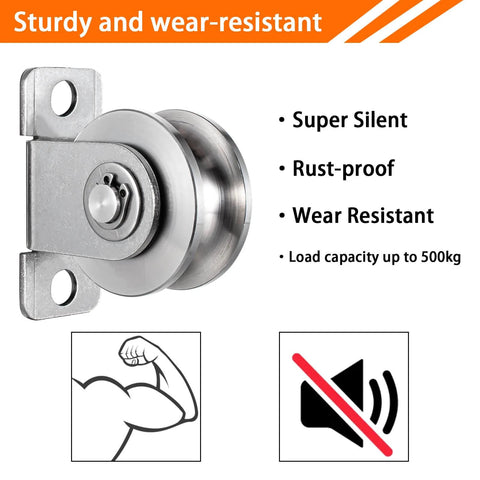 48mm Cable Pulley Wheel Wall Mount, Bearings Inside, Stainless Steel Rope Pulley for Pulley System, Sliding Gate 1Pcs