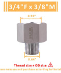 Front view of Forged 304 Stainless Steel Reducer Adapter Fitting Three Quarter NPT Female To Three Eighths NPT Male Pack Of Two