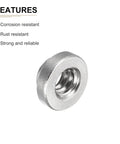 Self Clinching Rivet Nut Fastener 50 Pack in Stainless Steel Size 6 32 Thread 0.12 Inch Length 0.28 Inch Outer Diameter Heavy Duty Pro Grade For Construction And Metal Fabrication Projects features highlighted on white background with rust resistance and reliability shown.