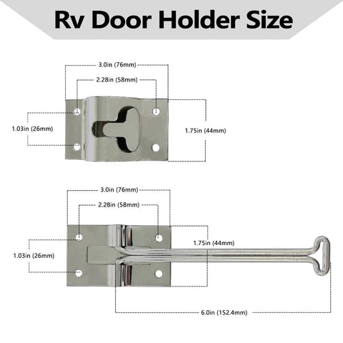 Product dimension diagram of 304 Stainless Steel RV Door Latch And Trailer Door Latch 6 Inch T Style Door Holder for RV and cargo door use.