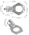 Durable stainless steel RV water heater cam locks, showing two views with dimensions, provide rustproof security for campers.