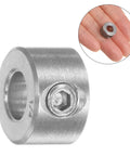 Heavy Duty 4 Pack Shaft Collars With One Quarter Inch Bore 304 Stainless Steel Set Screw Rings shown close-up and in hand
