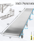 Drop Down Concession Shelf 48 By 12 Inches Stainless Steel Foldable Stand Shelf dimensions and bracket details shown
