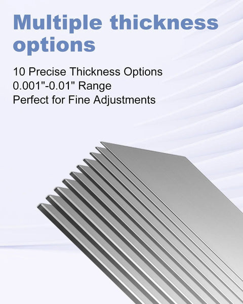Pro Grade 30 Piece Shim Stock Set In 304 Stainless Steel, 2 Inch By 6 Inch Shims, multiple thickness options, DIY and industrial use