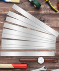 10 Pcs 12 Inch Stainless Steel Shim Stock Strips 0.02 Inch Thick 1 Inch Wide 304 Stainless Steel Gap Filler Thin Flat Metal Shims For Machinery DIY Projects Rust Resistant Built To Last on a wooden surface.