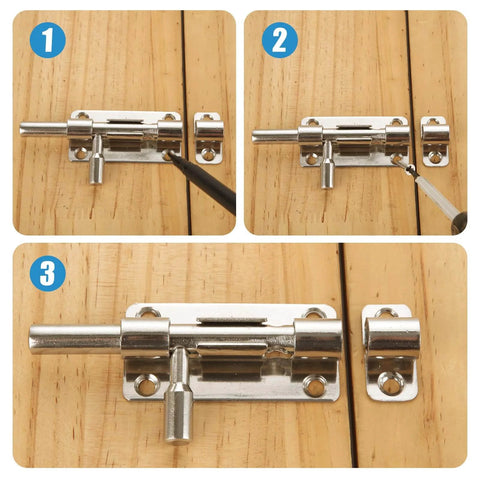 Installation steps for Pack Of 8 4 Inch 304 Stainless Steel Slide Bolt Latches Sliding Lock For Doors Gates Windows Cabinets And Sheds