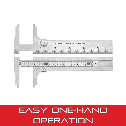Starrett 1025-6 Slide Caliper Stainless Steel Nib Jaw 0 To 6 Inch Range Pocket Caliper with Precision Readings.