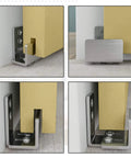 Stainless Steel Sliding Barn Door Floor Guide With Adjustable U Shape Bottom Flush Flat Bottom Wall Mount System For Door And Cabinet Fits Most Door Thicknesses Including Bypass And Barn Doors Easy To Install showing close-up of U-shaped guide.