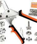 Heavy Duty Snap Fasteners Kit With Tool 100 Sets Of 15mm Stainless Boat Snaps For Boat Covers RV Tarps And Canvas Repair Pro Grade Snap Fastener Tool With 3 Dies And Storage Case Ready For Quick DIY Repairs, featuring tool, snaps, and storage case.
