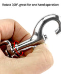 Close-up of hand using 316 Stainless Steel Three And One Half Inch Swivel Eye Bolt Snap Hook showing 360-degree rotation for easy use