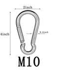 4 Inch Spring Snap Hook 304 Stainless Steel Light Duty Clip with dimensions and M10 marking for keys, bags, and home organization.
