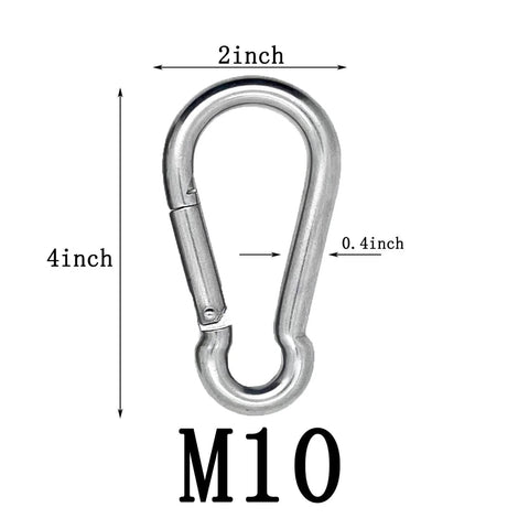 4 Inch Spring Snap Hook 304 Stainless Steel Light Duty Clip with dimensions and M10 marking for keys, bags, and home organization.