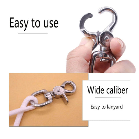 Close-up of 2 Pack Trigger Snap Hooks Heavy Duty 316 Stainless Steel With Swivel Eye Five Eighth Inch Wide Lobster Clasps in hand