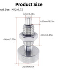 Two Pack Retractable Spring Plungers With Knurled Handles M12x1.75 Stainless Steel Lockout Quick Release Pins size diagram